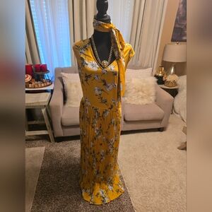 Floral Yellow Maxi Dress and Neck scarf